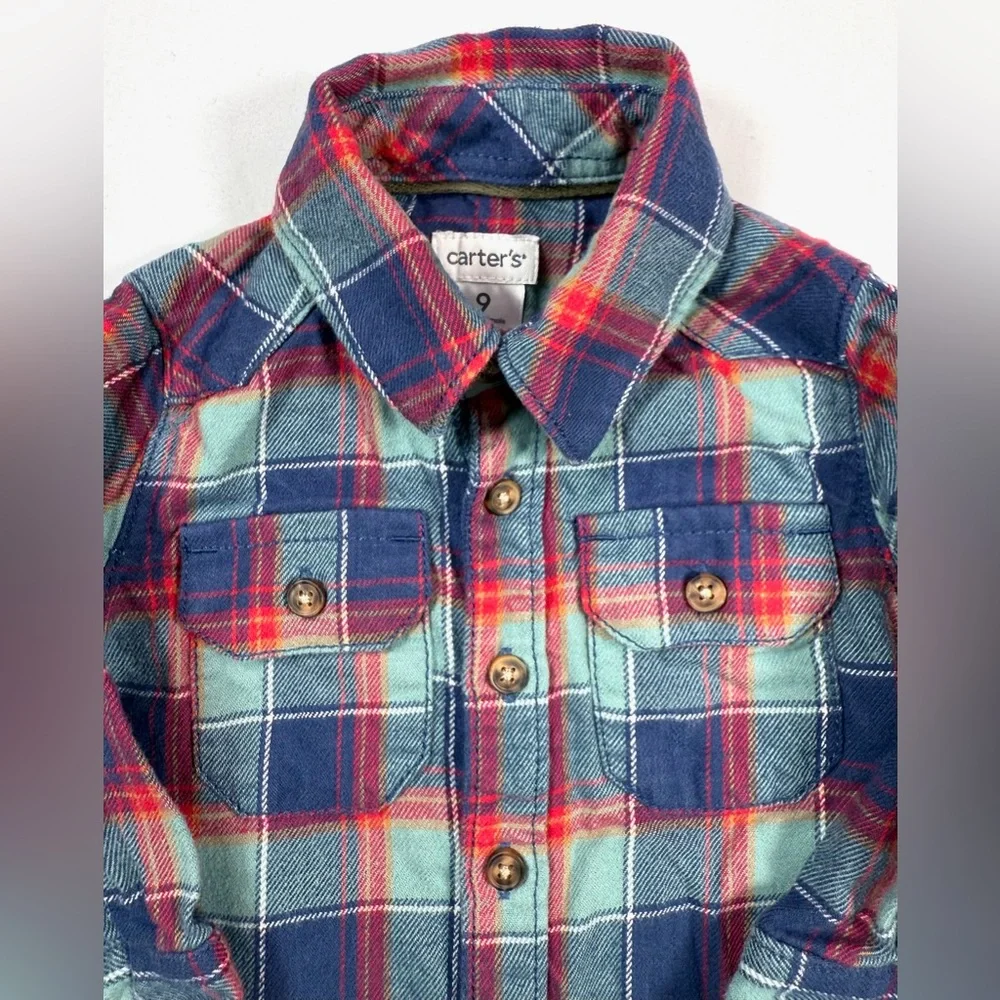 CARTER’S Boys Flannel Shirt 9M Plaid Button Front Soft Cozy Classic‎ Outdoor
